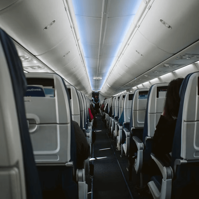 view of the aisle on an airplane