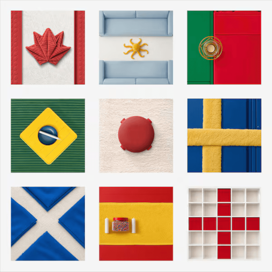 images of national flags made of household objects as part of the IKEA FIFA world cup campaign